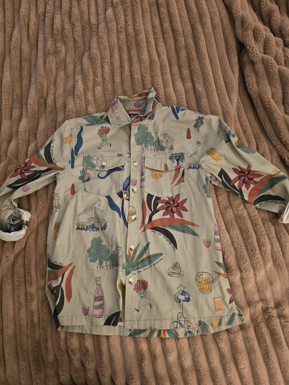 Scotch & Soda Multicolor Printed Beige Shirt Jacket